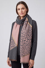 Women’s Leopard Pattern Colour Block Scarf with Fringe