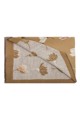 Women’s Reversible Floral Print Contrast Border Fringed Scarf