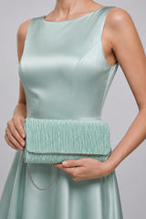 Ruched Satin Envelope Clutch Bag with Detachable Chain Strap