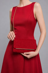 Ruched Satin Envelope Clutch Bag with Detachable Chain Strap
