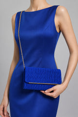 Ruched Satin Envelope Clutch Bag with Detachable Chain Strap