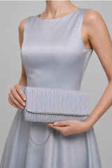 Ruched Satin Envelope Clutch Bag with Detachable Chain Strap