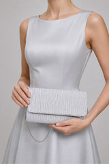 Ruched Satin Envelope Clutch Bag with Detachable Chain Strap