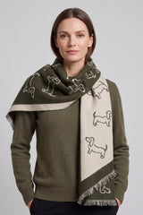 Women’s Dachshund Sausage Dog Print Scarf with Fringed Trim
