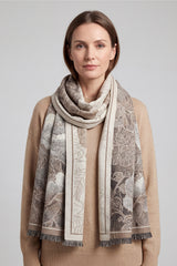 Women’s Botanical Floral Reversible Scarf with Fringed Trim