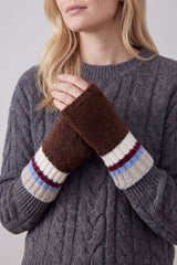 Women’s Soft Knit Fingerless Gloves with Striped Cuffs