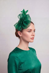 Elegant Organza Floral Fascinator with Feather Detail