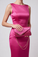 Textured Envelope Clutch Bag with Chain Strap