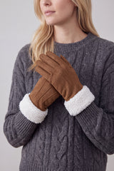 Women's Suede-Look Gloves with Teddy Faux Fur Cuffs