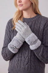 Women's Knitted Fingerless Gloves with Faux Fur Cuffs and Buttons
