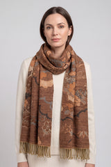 Galaxy of Flowers Print Wool-Blend Scarf with Tassels
