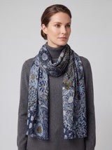 Women's Abstract Floral Print Lightweight Scarf with Frayed Edges