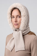 Women's Acrylic Blend Knitted Hooded Scarf with Faux Fur Trim