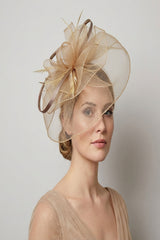 Large Curly Sinamay Fascinator with Feather Flower