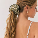 4Pics Vintage Gingham Lace Hair Scrunchie Oversized With Box