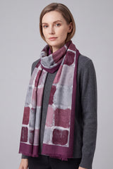 Women’s Abstract Block Print Lightweight Scarf with Fringed Trim