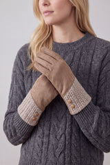 Women’s Faux Suede & Knitted Panel Button Detail Winter Gloves