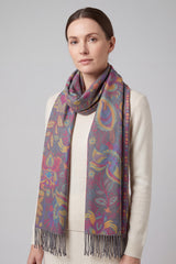 Paisley Floral Wool-Blend Scarf with Tassels