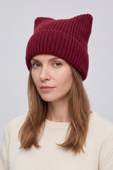 Women’s Ribbed Knit Turn-Up Cat Ear Beanie Hat