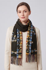 Women’s Abstract Floral & Stripe Tassel Scarf