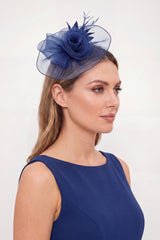 Curly Sinamay Fascinator with Feather Flower