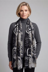 Women’s Abstract Circle Print Lightweight Scarf with Fringed Edge