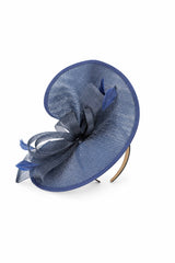 Women’s Oversized Mesh Disc Fascinator Hat with Feather Trim & Loop Bow Headband