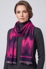 Women Abstract Pattern Woven Scarf with Fringed Edges