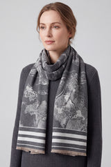 Women’s Toile Print Woven Scarf with Fringed Edge