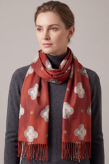 Women’s Floral Fringe Scarf with Gold-Tone Accents and Fringe