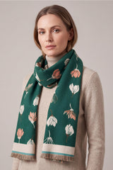 Women’s Reversible Floral Print Contrast Border Fringed Scarf