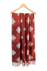 Women’s Floral Fringe Scarf with Gold-Tone Accents and Fringe