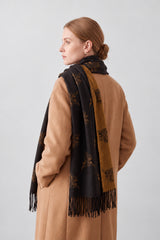 Women’s Highland Cow Print Reversible Scarf with Tassel Fringe