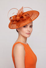 Large Disc Fascinator Hat with Looped Bow & Feather Detail