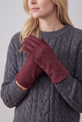 Women’s Touchscreen Faux Suede Gloves with Contrast Stitch Detail