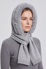 Women's Acrylic Blend Knitted Hooded Scarf with Faux Fur Trim
