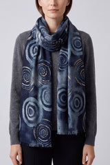 Women’s Abstract Circle Print Lightweight Scarf with Fringed Edge
