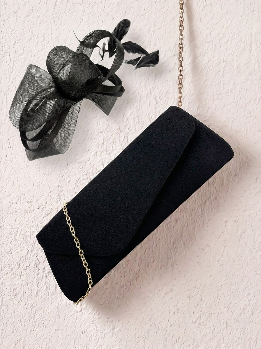 Satin Envelope Clutch Bag and Loop Fascinator Occasion Black