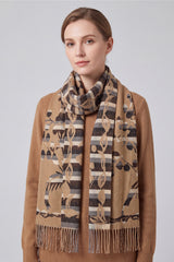 Women’s Abstract Floral & Stripe Tassel Scarf