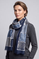 Women’s Abstract Block Print Lightweight Scarf with Fringed Trim