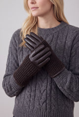 2-Piece Faux Leather Gloves & Removable Knitted Fingerless Gloves Set