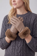 Women’s Faux Leather Diamond Stitch Faux Fur Cuff Glove
