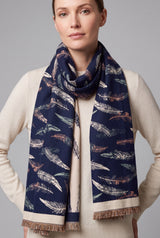 Reversible Feather-Pattern Jacquard Scarf with Soft Drape