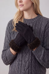 Women's Suede-Look Gloves with Teddy Faux Fur Cuffs