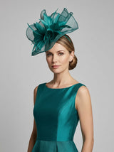 Sinamay Fascinator with Feather Flower Detail Navy