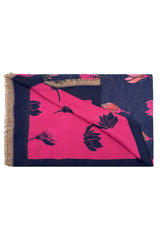 Women’s Reversible Floral Print Contrast Border Fringed Scarf