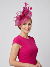 Curled Sinamay Bow Fascinator with Feather Trim Diamonds