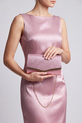 Textured Satin Clutch Bag with Gold Trim