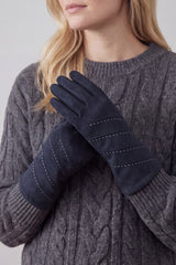 Women’s Touchscreen Faux Suede Gloves with Contrast Stitch Detail