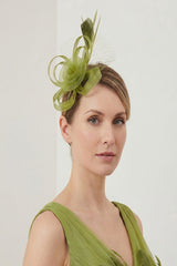 Looped Sinamay Bow Fascinator with Feather & Net Detail